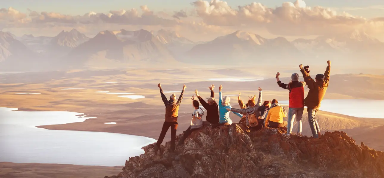 Happy young people in mountain